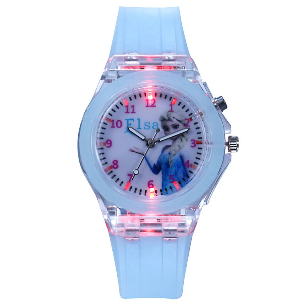 (Elsa Light ) Kids Frozen Princess Elsa Silicone Night Luminous Watch Bracelet Blue