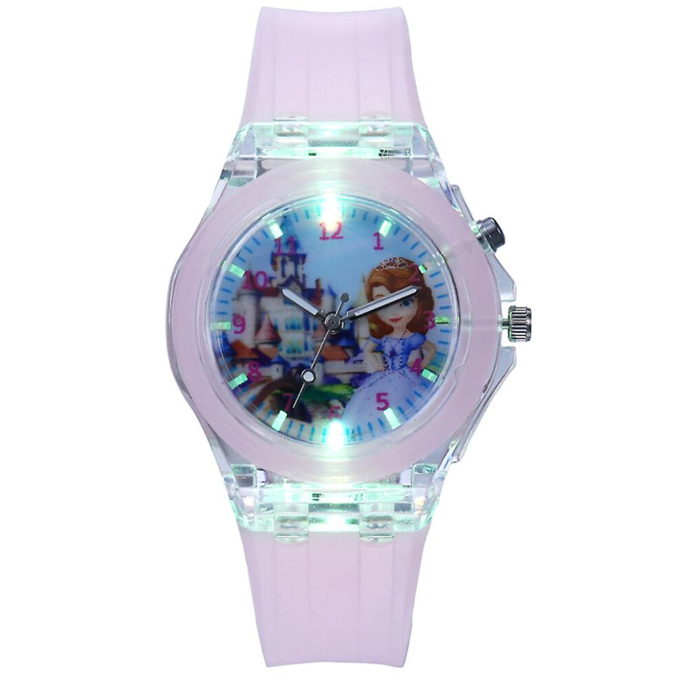 (Sophia ) Kids Frozen Princess Elsa Silicone Night Luminous Watch Bracelet Pink