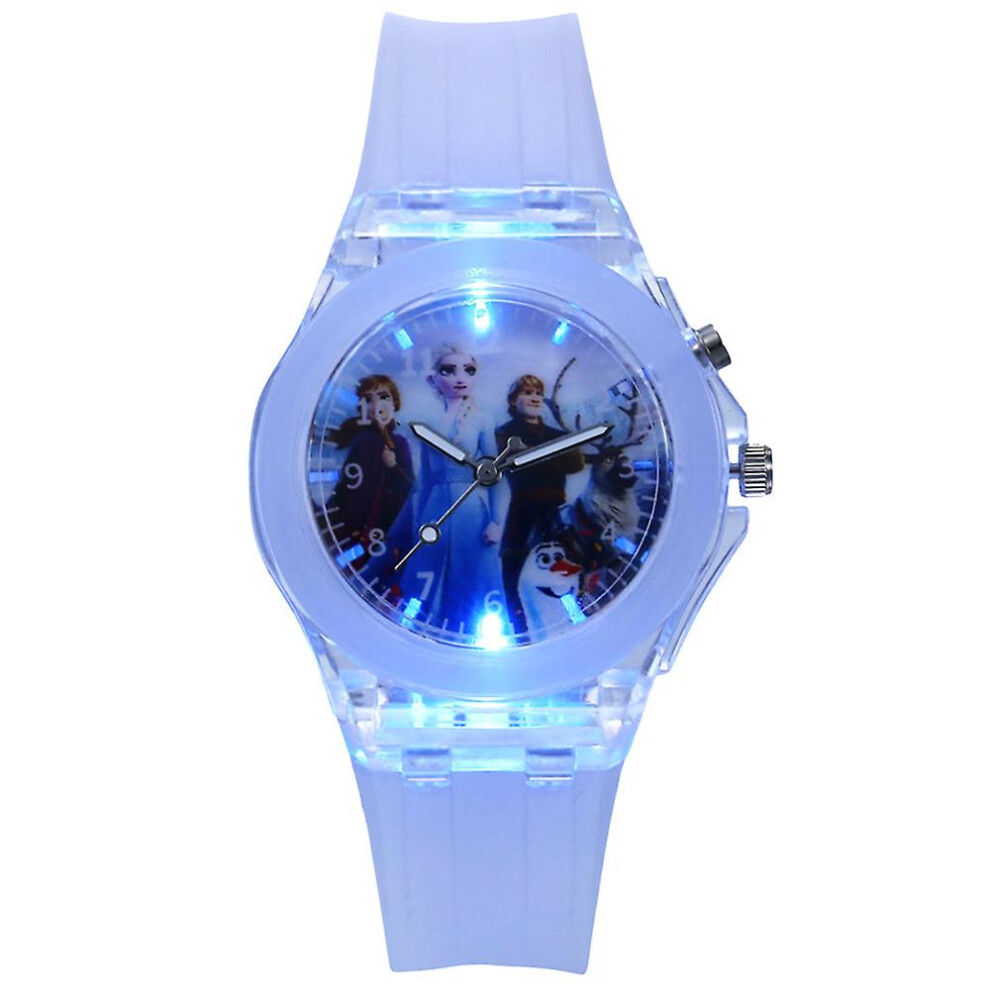 (Purple) Kids Frozen Princess Elsa Silicone Night Luminous Watch Bracelet Purple
