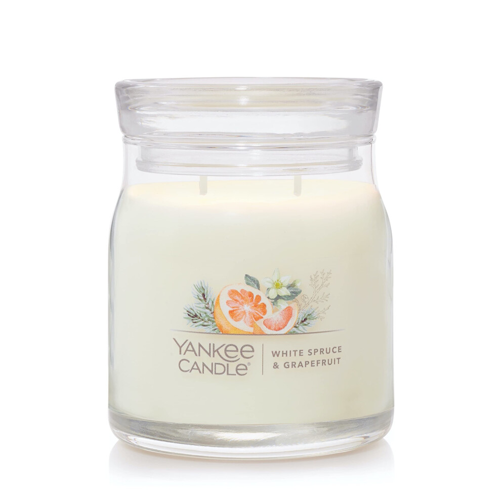 Yankee Candle White Spruce & Grapefruit Scented  Signature 13oz Medium Jar 2-Wick Candle  Over 35 Hours of Burn Time  Christmas | Holiday Ca