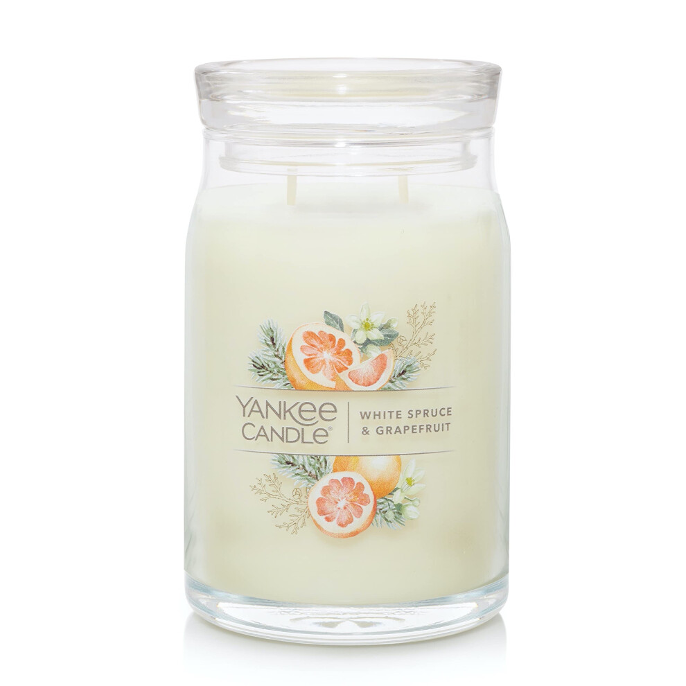 Yankee Candle White Spruce & Grapefruit Scented  Signature 20oz Large Jar 2-Wick Candle  Over 60 Hours of Burn Time Yellow  Christmas | Holi