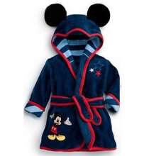 (dark blue, 90(65-75cm)) Winter Kids Cartoon Animal Fleece Robe Cozy Flannel Pajamas and Bathrobe for Boys and Girls