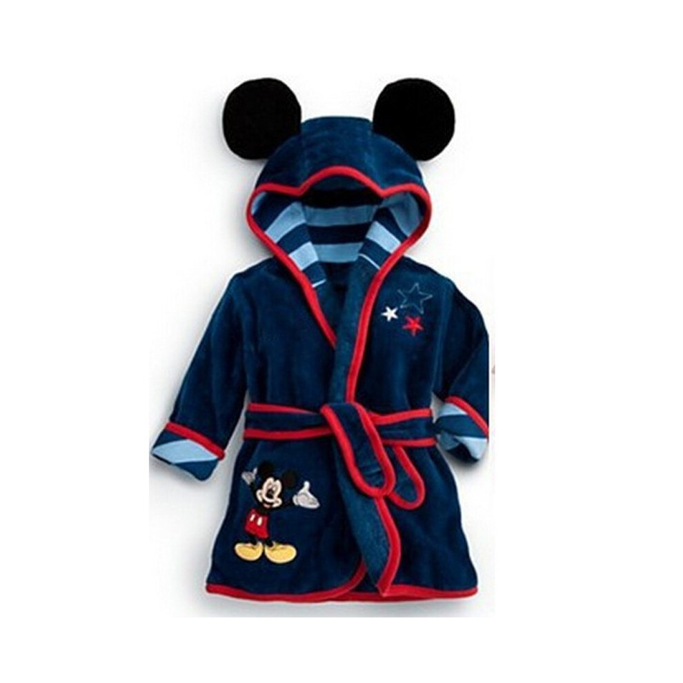 (dark blue, 130(105-115cm)) Winter Kids Cartoon Animal Fleece Robe Cozy Flannel Pajamas and Bathrobe for Boys and Girls