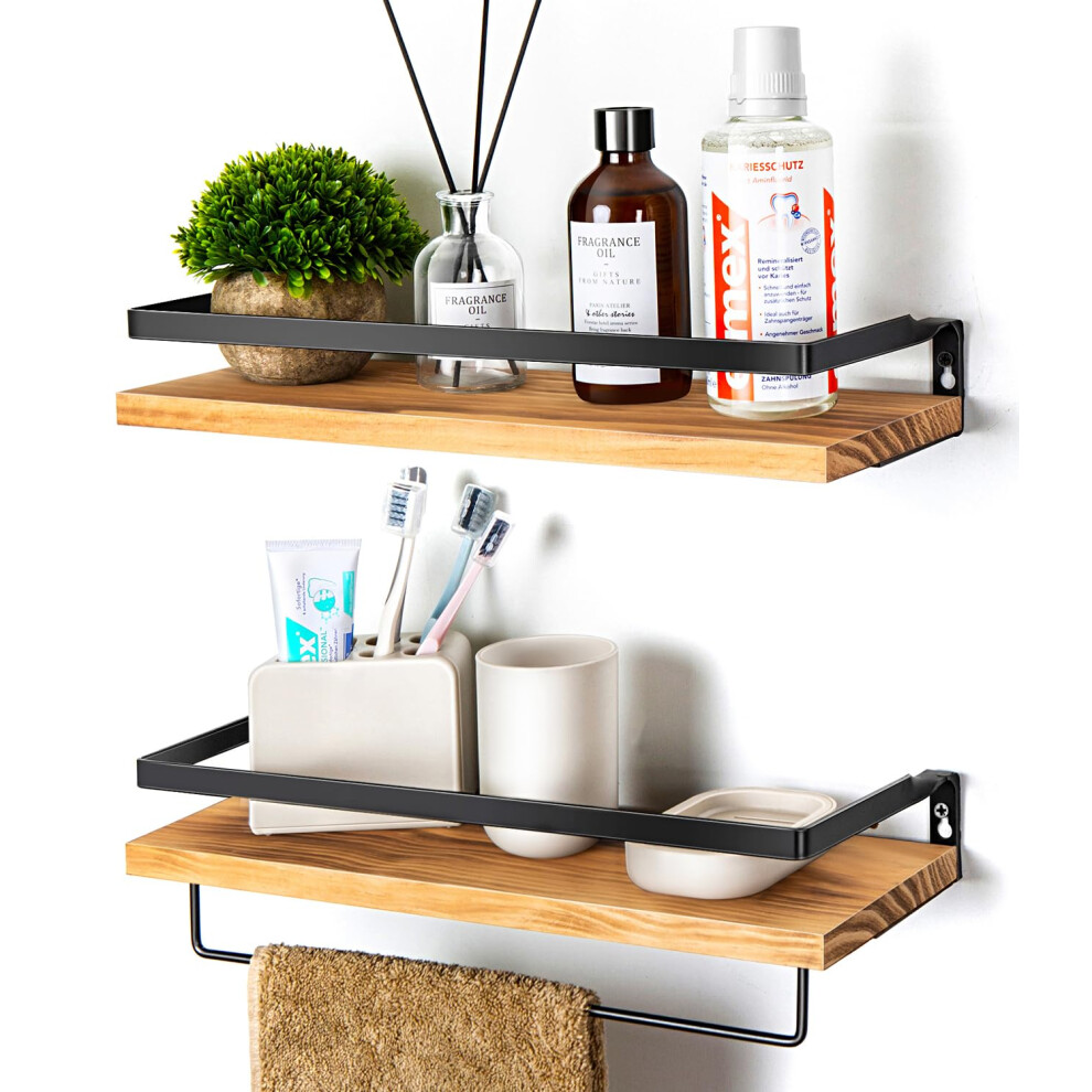 SODUKU Floating Shelves for Wall Bathroom Shelves with Towel Bar Wall Mounted Storage Shelves for Kitchen Bathroom Set of 2 Carbonized Black
