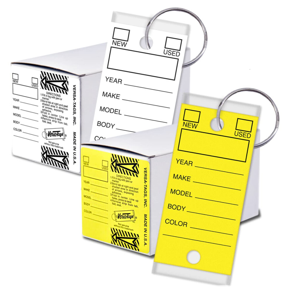 Versa-Tags Two Packs of 250 Dealership Key Tags Bulk - Genuine Versa-tag Key Tags  Self-Protecting  2 Boxes Car Key Tags with Ring Included