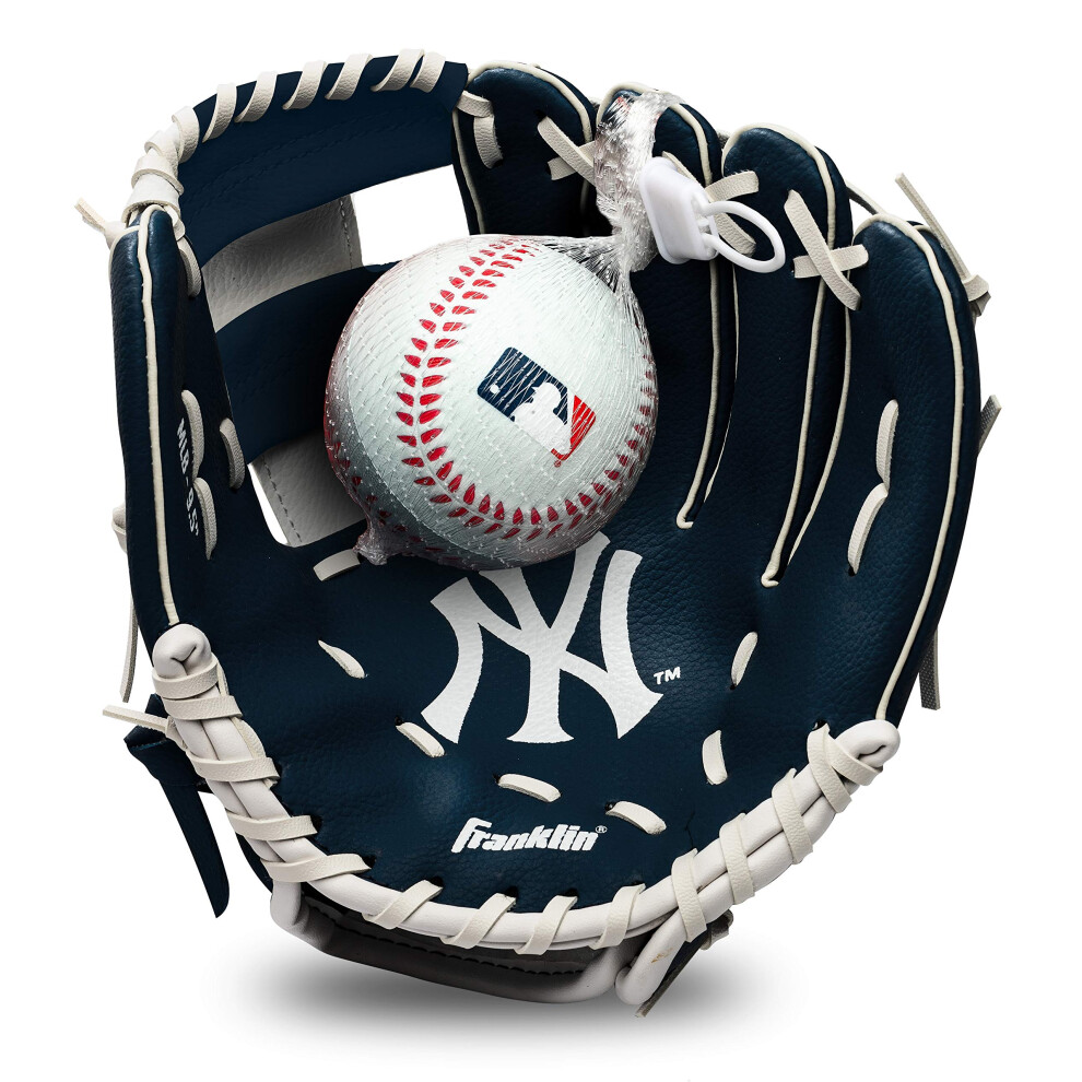 Franklin Sports MLB Youth Teeball Glove and Ball Set - Kids New York Yankees Baseball and Teeball Glove and Ball - Perfect First Kids Glove