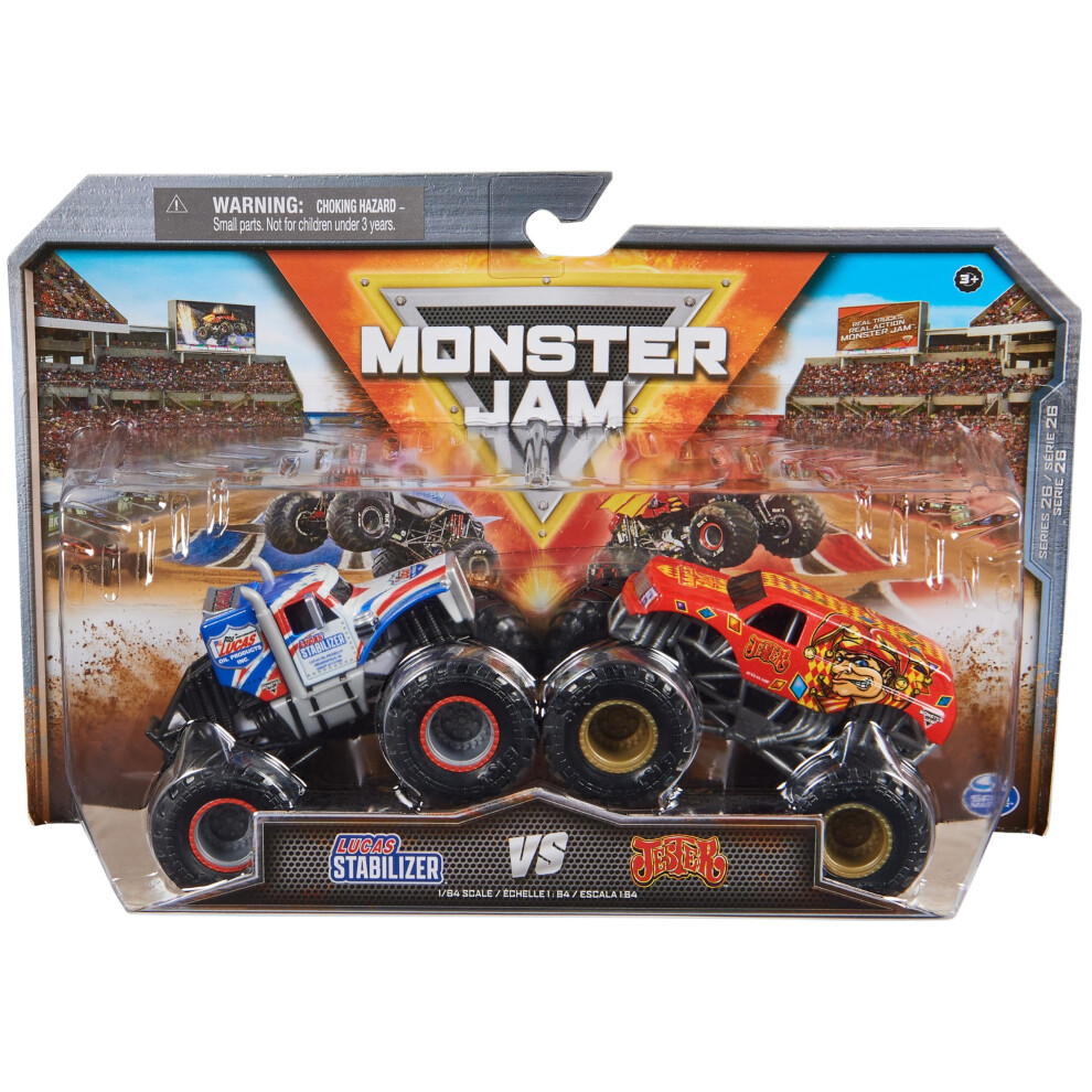 Monster Jam  Official Lucas Stabilizer Vs. Jester Die-Cast Monster Trucks  1:64 Scale  Kids Toys for Boys Ages 3 and up