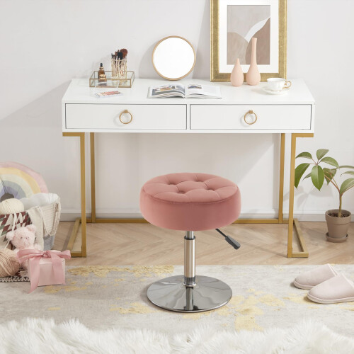 Gitrah Ροζ Καρέκλα Vanity για Makeup Room Στρογγυλή Βελούδινη Ροζ Ottoman Ρυθμιζόμενη 360 1