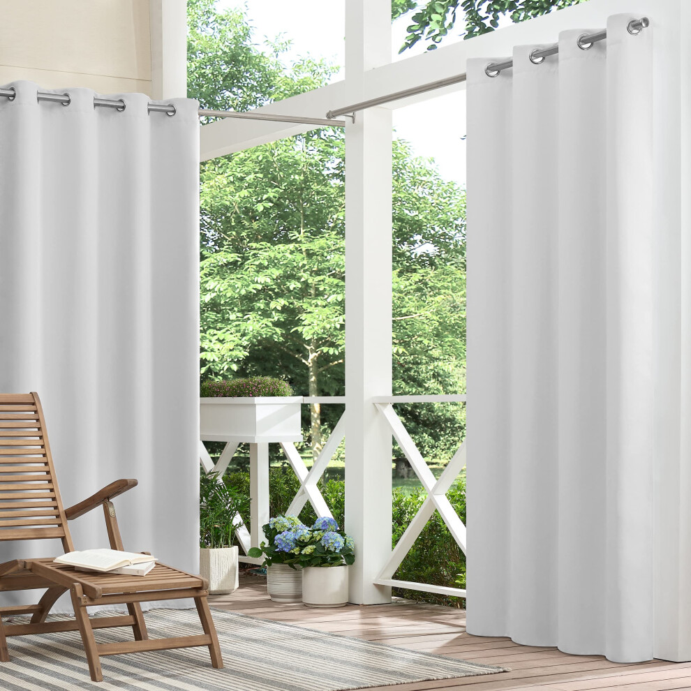 ECLIPSE Bradford Thermal Insulated Blackout Waterproof Grommet Curtain for Outdoor or Patio (1 Panel)  52 in x 84 in  Silver White