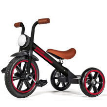 KRIDDO Kids Tricycle 12 Inch Puncture Free Wheel w Front Light Adjustable Seat Height Gift for 2-5 Year Olds Trike for Toddlers Black