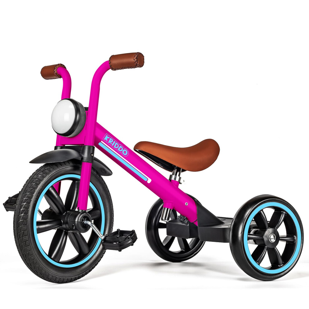 KRIDDO Kids Tricycle  12 Inch Puncture Free Rubber Wheel w Front Light  Adjustable Seat Height  Gift for 2-5 Year Olds  Pink-image-OPC-PFNRWPW-NEW
