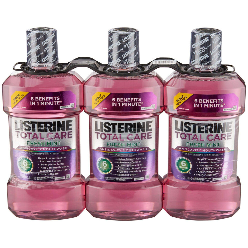 Listerine Total Care Anticavity Mouthwash Fresh Mint Flavor 1 L Bottle  3 Pack