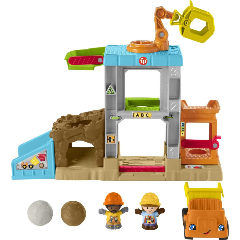 Fisher-Price Little People Toddler Learning Toy Load Up n Learn Construction Site Playset with Dump Truck for Ages 18+ Months