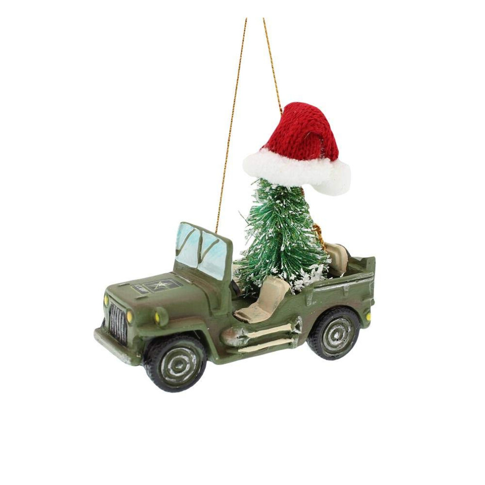 U.S Army Vehicle With Christmas Tree Ornament Resin