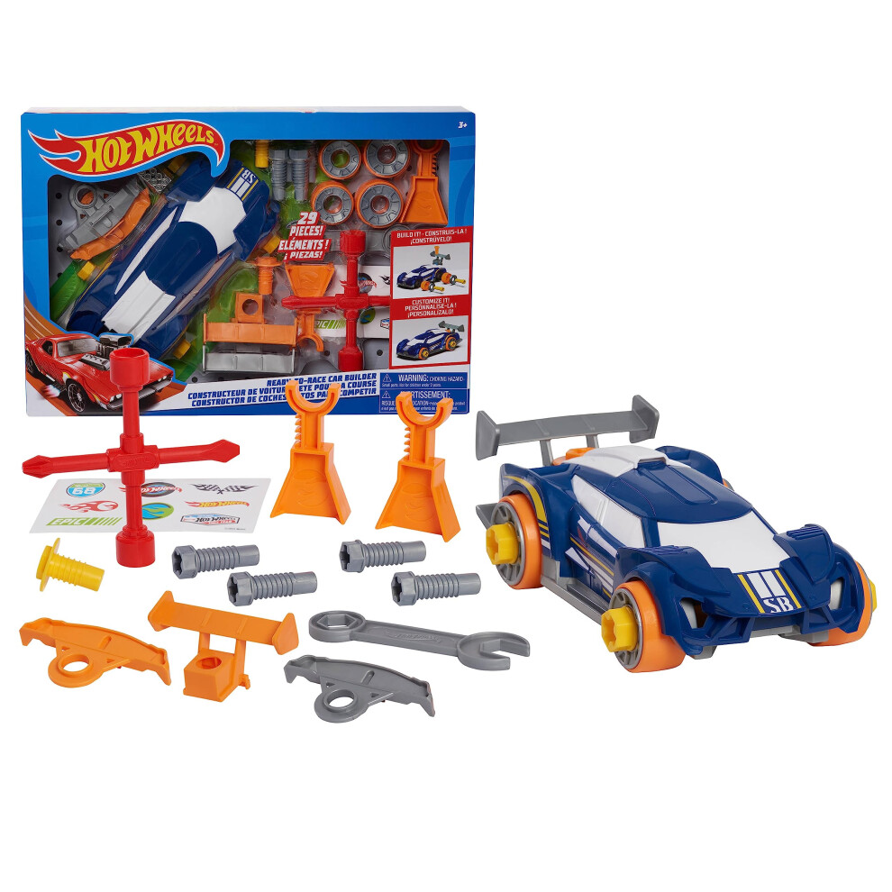 Just Play Hot Wheels Ready-to-Race Car Builder Set Super Blitzen  29-piece Pretend Play Set  Kids Toys for Ages 3 Up