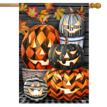 Briarwood Lane Patterned Jack-O-Lanterns Halloween House Flag Checkered 28"""" x 40""""