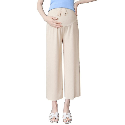 (XXL, Apricot) Summer Ice Silk Spring And Summer Wide-leg Pants Nine-point Pants Tide Mother Wear Straight Tube Loose Stomach Lift Pants
