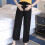 (XXL, Black) Summer Ice Silk Spring And Summer Wide-leg Pants Nine-point Pants Tide Mother Wear Straight Tube Loose Stomach Lift Pants 3