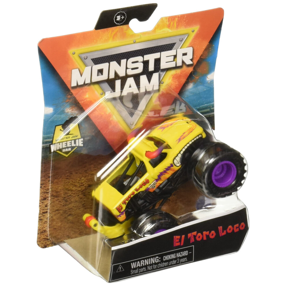 Monster Jam 2021 Spin Master 1:64 Diecast Monster Truck with Wheelie Bar: Arena Favorites El Toro Loco Yellow