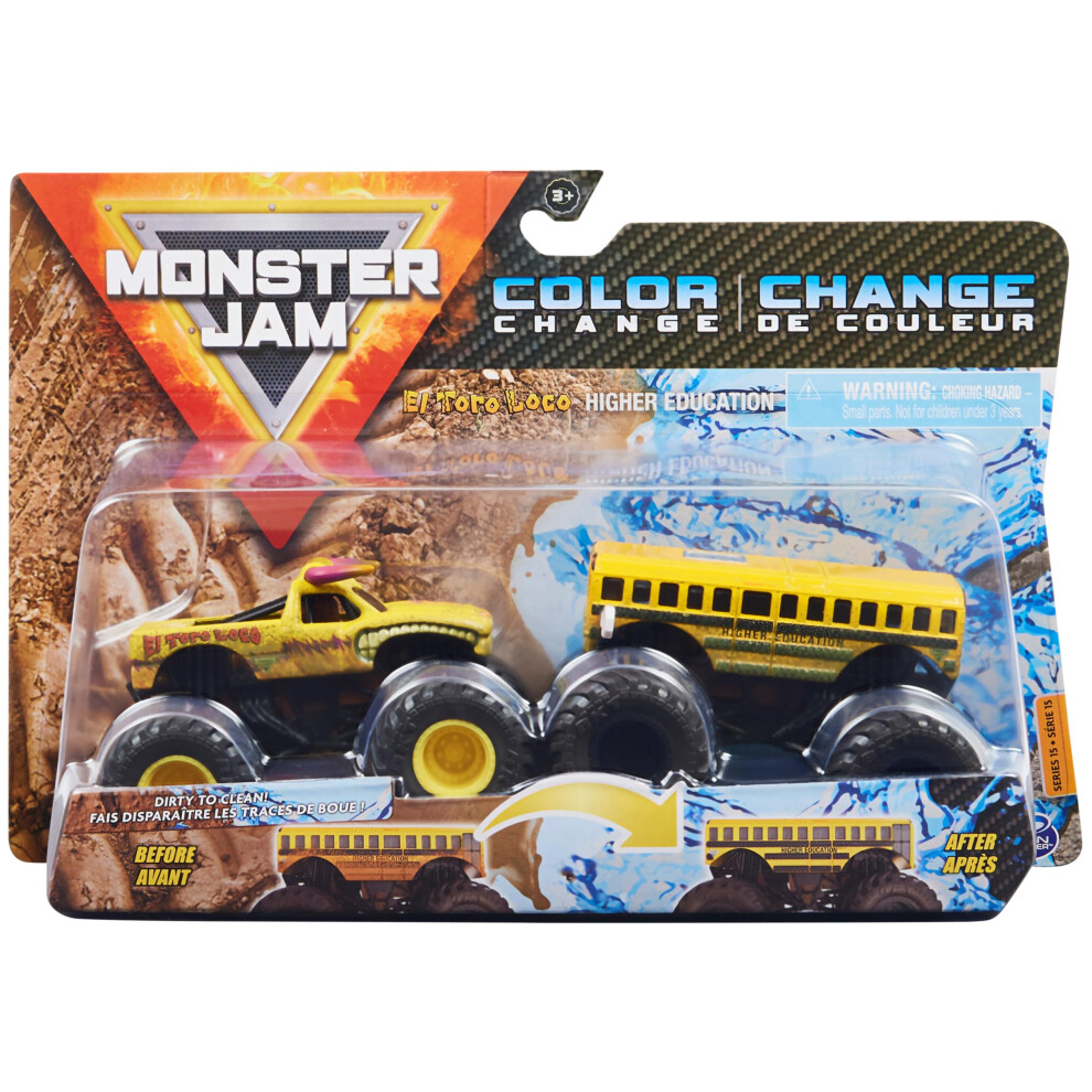 Monster Jam  Official El Toro Loco vs. Higher Education Color-Changing Die-Cast Monster Trucks  1:64 Scale