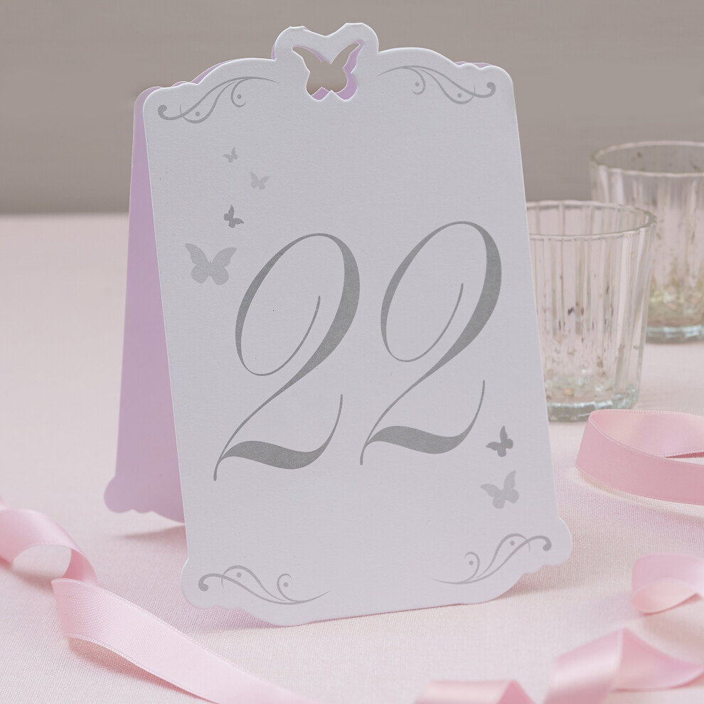 Ginger Ray White and Silver Butterfly Table Wedding Numbers 13-24