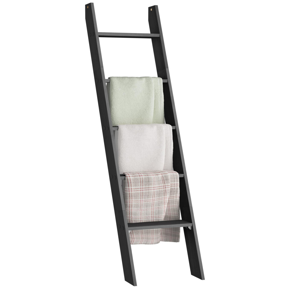 VASAGLE Blanket Ladder Decorative Farmhouse for The Living Room  5-Tier Ladder Shelf  Ladder Rack for Storage and Decor  Ebony Black ULLS018