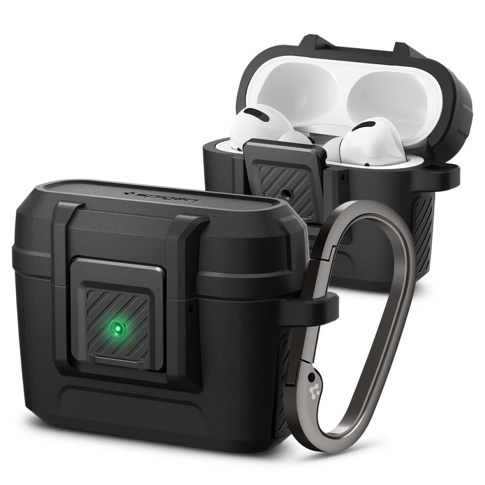 Spigen Lock Fit Designed for Airpods Pro Case with Secure Lock Clip  Airpod Pro Case Cover with Keychain - Matte Black