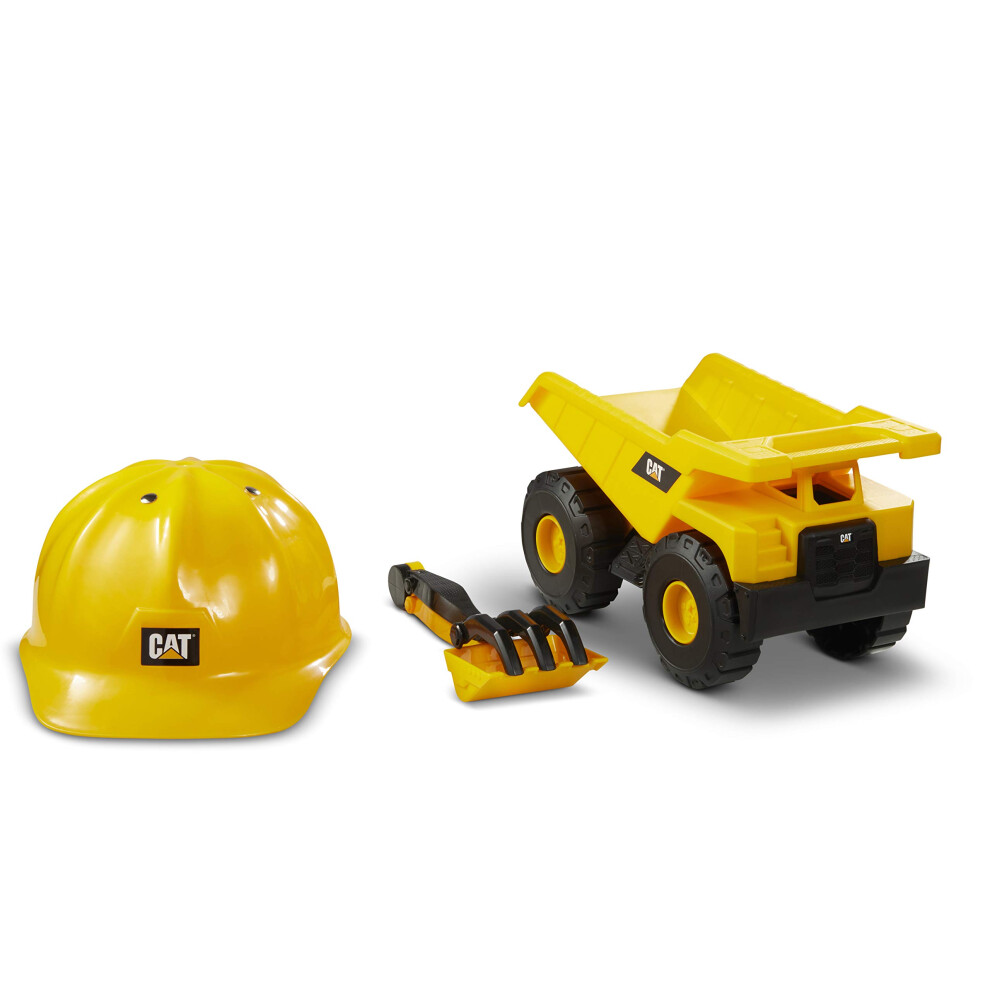 CAT Construction Toys  Dump Truck Set with CAT Hard Hat and Sand Tools  Outdoor Toys for Kids Ages 3+