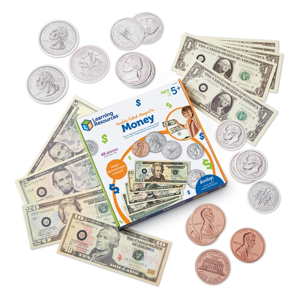 Learning Resources Double-sided Magnetic Money 45 Pieces  Ages 5+ Play Money for Kids  Pretend Play Money