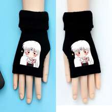 (One Size, 16) Japanese Anime Inuyasha Half Finger Gloves Fans Boys Girls Autumn Winter Warm Cartoon Mittens Gift Gloves Cosplay