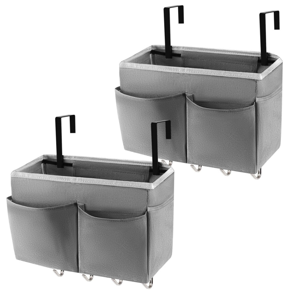 Organiseur De Chevet Frjjthchy, 5 Poches Avec 4 Crochets, Sac De Rangement Suspendu Pour T Tes De Lit/Lits Superpos S (Lot De 2, Gris)-image