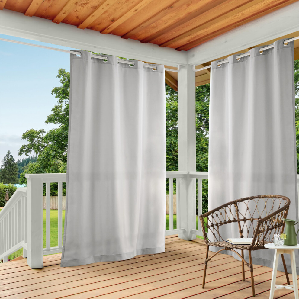 TOWN & COUNTRY BASICS Cabana Solid GT Indoor/Outdoor Light Filtering Grommet Top Curtain Panel Pair  54x120  Cloud Grey