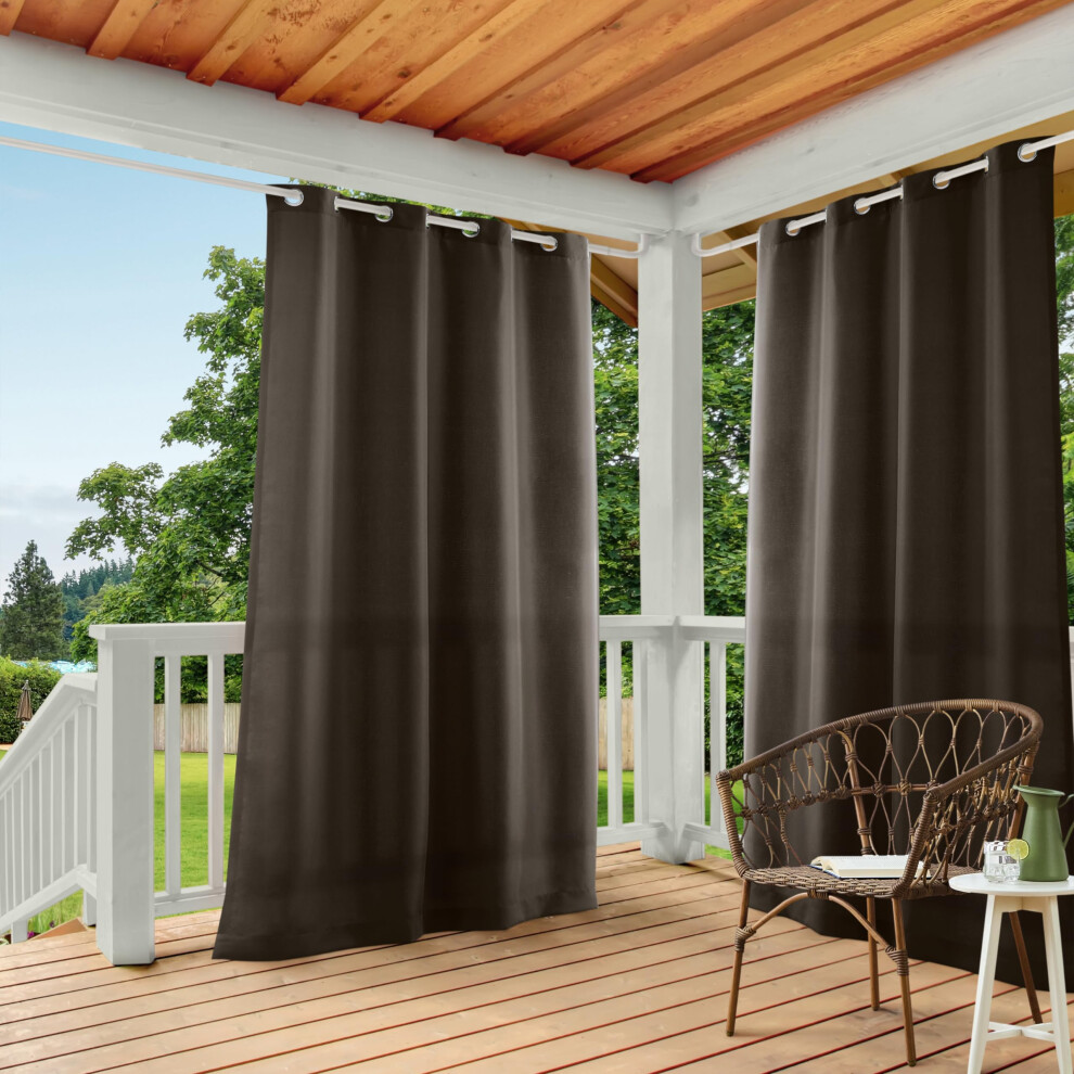 TOWN & COUNTRY BASICS Cabana Solid GT Indoor/Outdoor Light Filtering Grommet Top Curtain Panel Pair  54x96  Chocolate