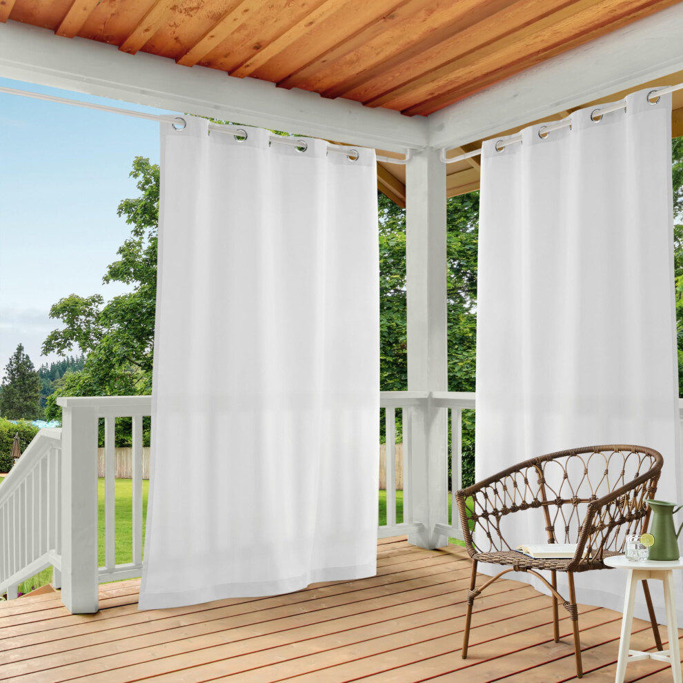 TOWN & COUNTRY BASICS Cabana Solid GT Indoor/Outdoor Light Filtering Grommet Top Curtain Panel Pair  54x120  White
