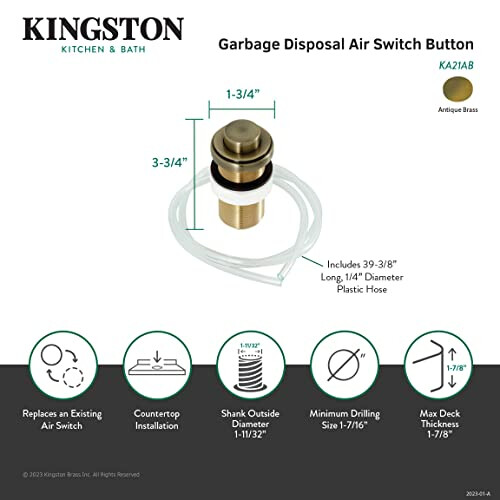 Kingston Brass KA21AB Trimscape Garbage Disposal Air Switch Button  Antique Brass 2