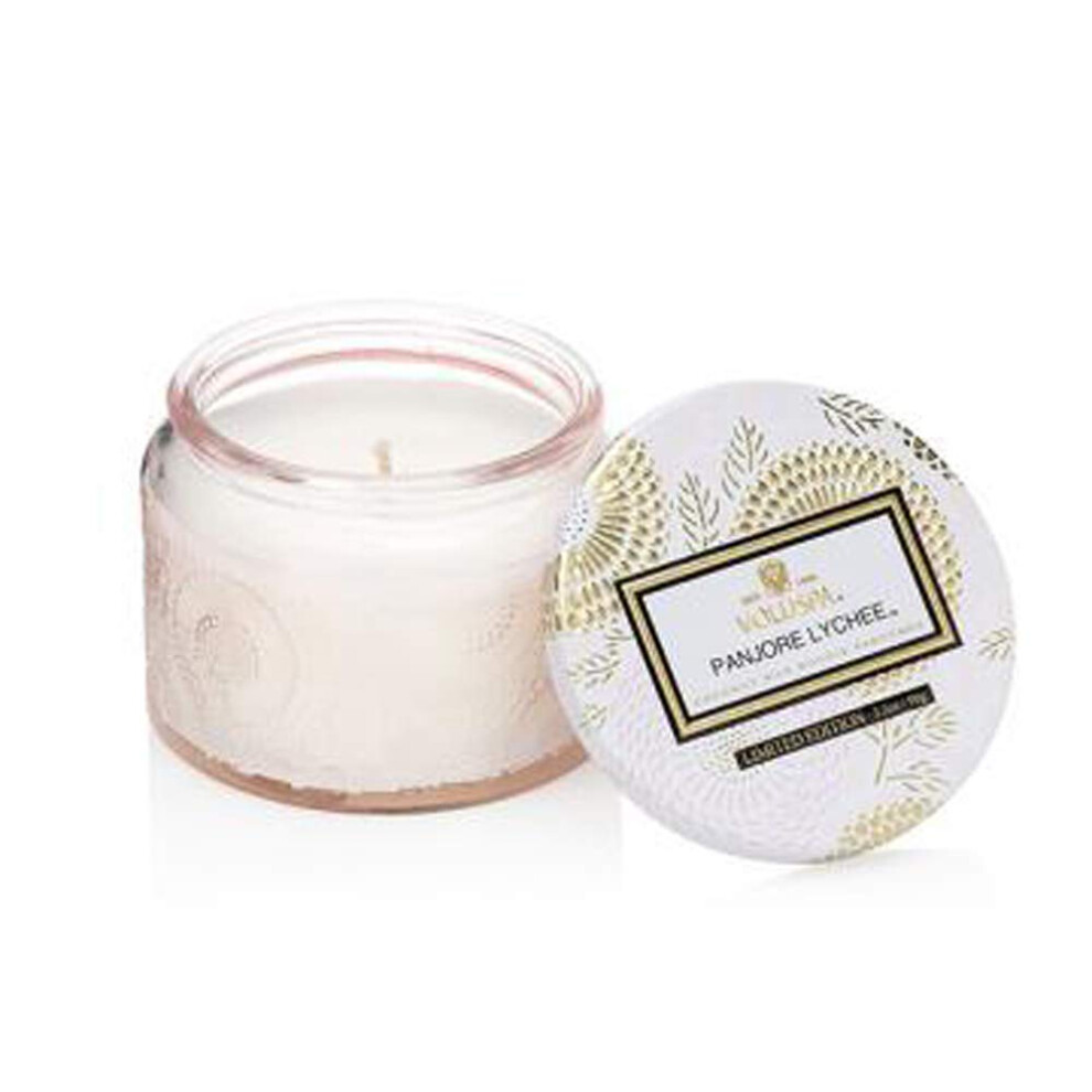 Voluspa Panjore Lychee  Petite Candle Jar  3.2 Ounce  25 Hour Burn Time  All Natural Wicks and Coconut Wax for Clean Burning  Vegan  Poured