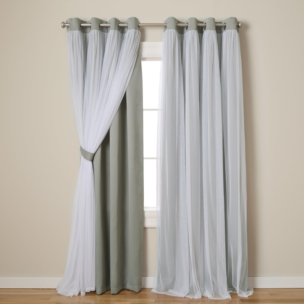 TOWN & COUNTRY LUXE Exclusive Home Catarina Layered Solid Room Darkening Blackout and Sheer Grommet Top Curtain Panel Pair  52x96  Soft Grey