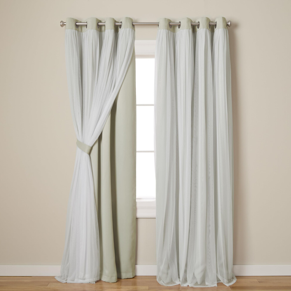 TOWN & COUNTRY LUXE Exclusive Home Catarina Layered Solid Room Darkening Blackout and Sheer Grommet Top Curtain Panel Pair  52x120  Sand