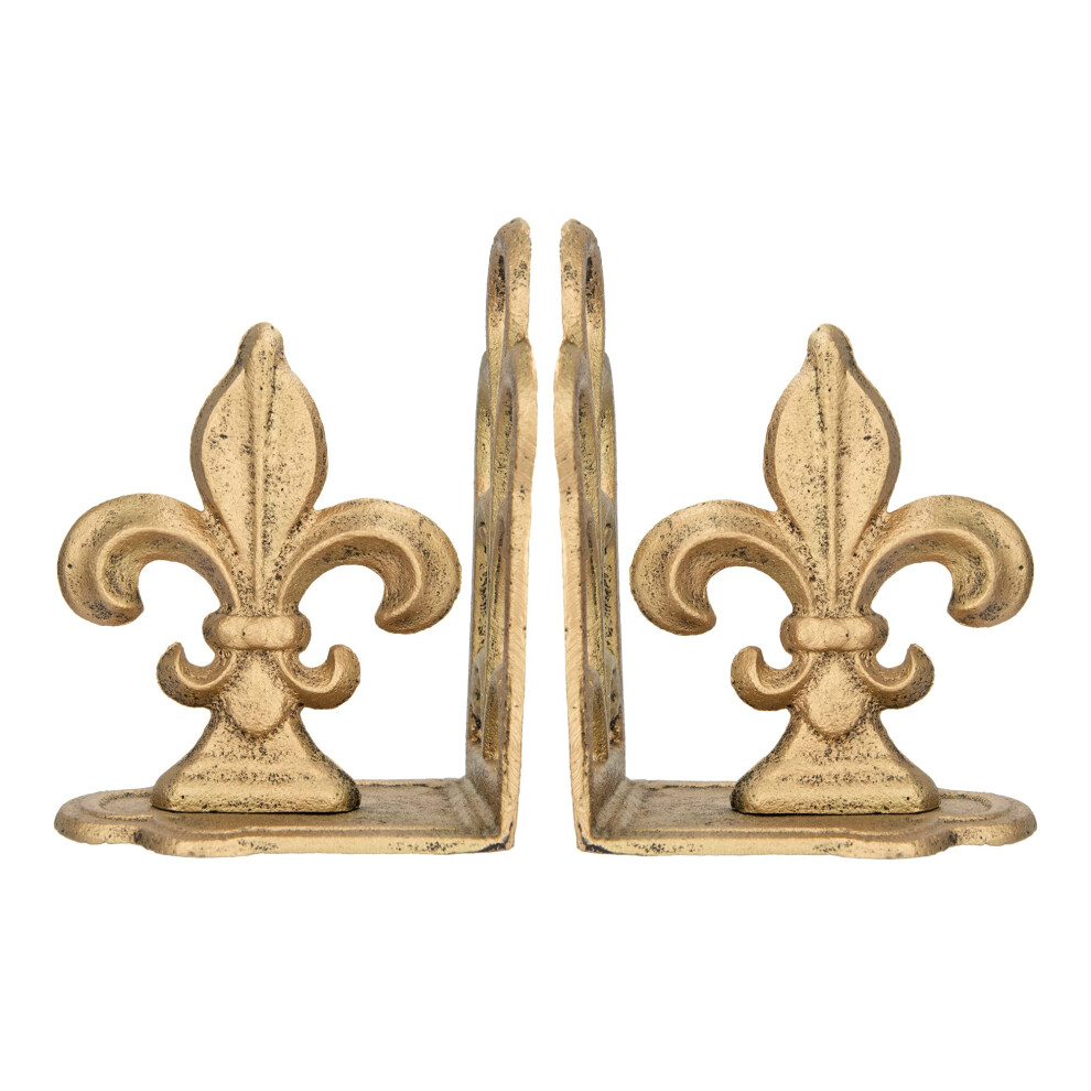 Creative Co-Op Decorative Distressed Metal Fleur de Lis Bookends  Gold  Set of 2