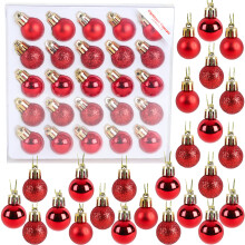 Christmas Concepts Pack of 25-25mm Mini Christmas Tree Baubles - Shiny Matte & Glitter Decorated Ornaments (Red)