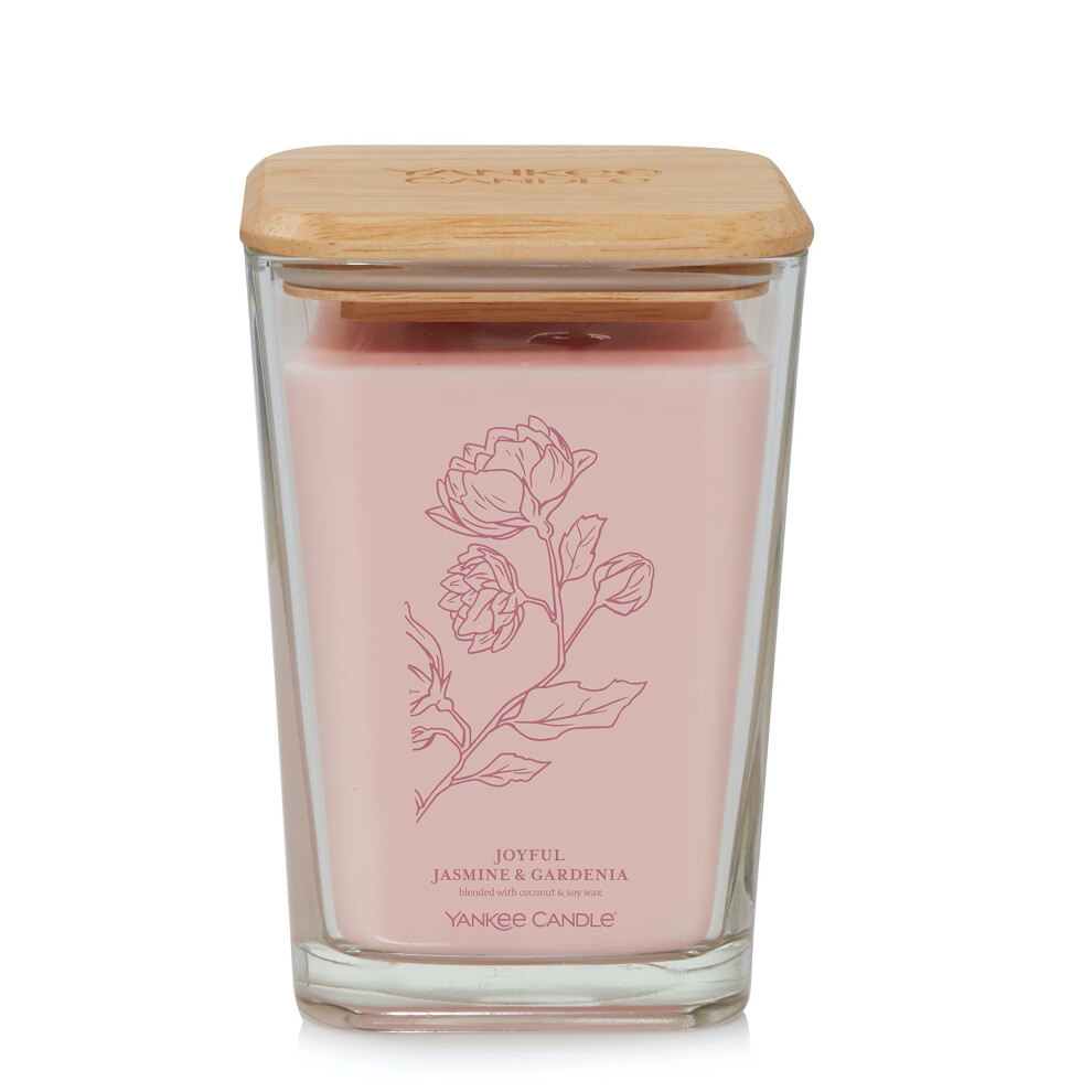 Yankee Candle Joyful Jasmine & Gardenia Well Living Collection Large Square Candle  19.5 oz.  Light Pink