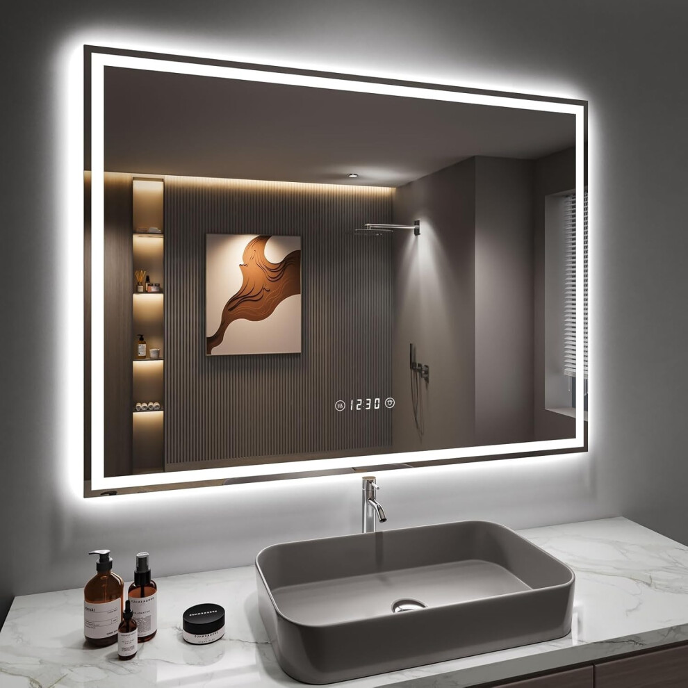 LED Bathroom Mirror with Shaver Socket and Clock