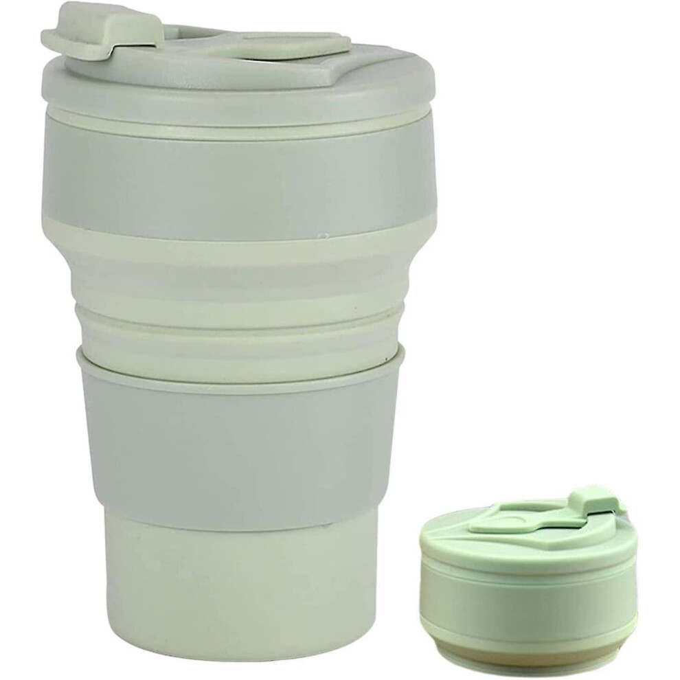 (Green, 350ml) Collapsible Coffee Cup, Portable Foldable Travel Mug, Durable And Reusable Camping Cup, Silicone Foldable Mug With Lid
