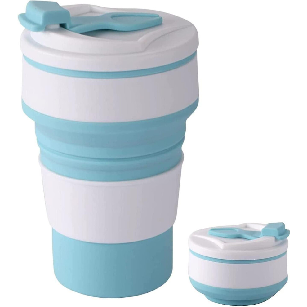 (Blue, 350ml) Collapsible Coffee Cup, Portable Foldable Travel Mug, Durable And Reusable Camping Cup, Silicone Foldable Mug With Lid