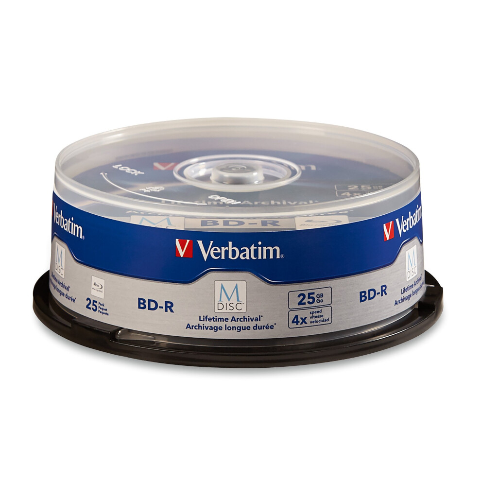 Verbatim M DISC BD-R 25GB 4X with Branded Surface Blank Blu-Ray Recordable Media - 25pk Spindle Blue