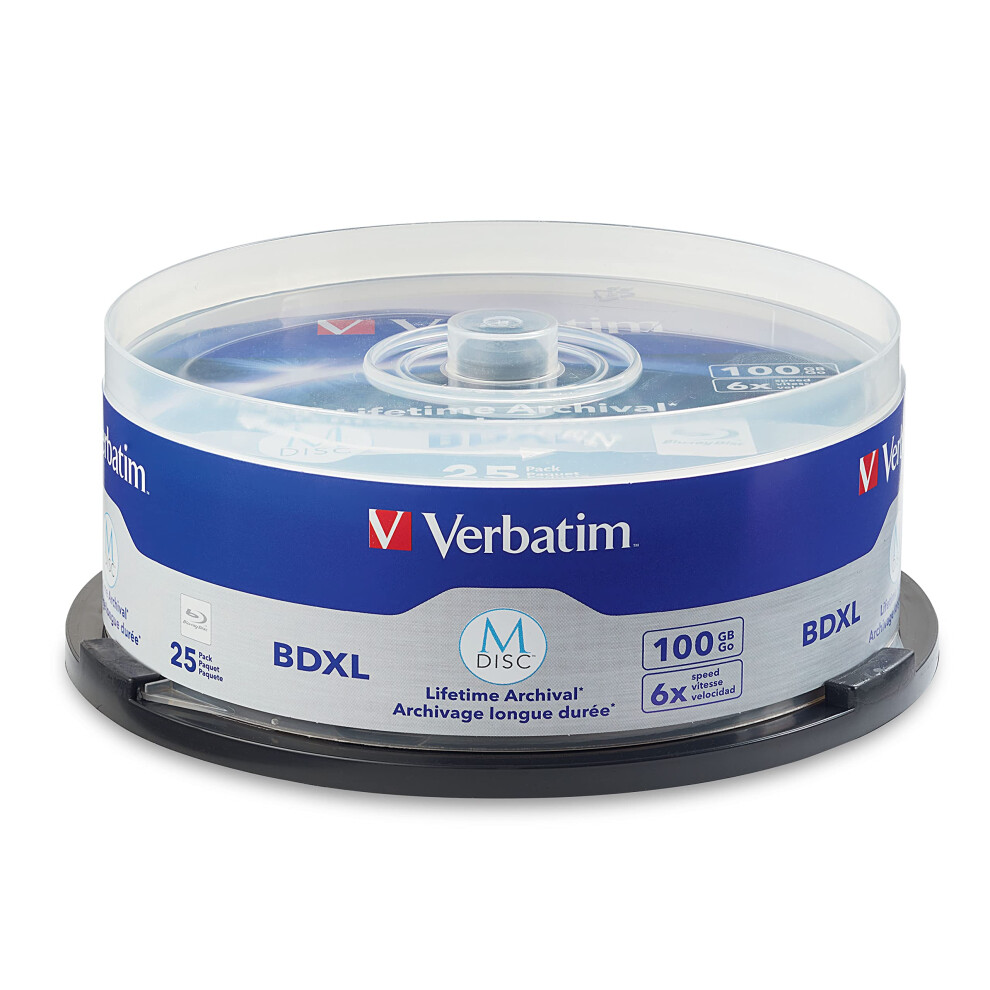 Verbatim M DISC BDXL 100GB 6X with Branded Surface Blank Blu-Ray Recordable Media - 25pk Spindle