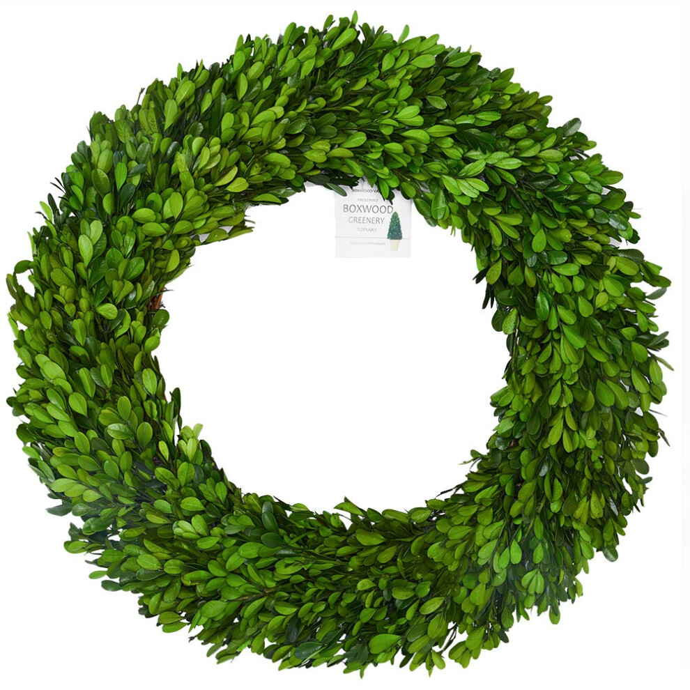 BOXWOOD VALLEY 24 inch XX-Large Preserved Boxwood Wreath  Wedding Home Decoration  Farmhouse Style Realistic Full Green Real Boxwood Wreath