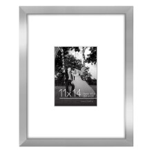 Americanflat 11x14 Picture Frame in Silver - Use as 5x7 Frame with Mat or 11x14 Frame without Mat - Engineered Wood with Shatter Resistant G