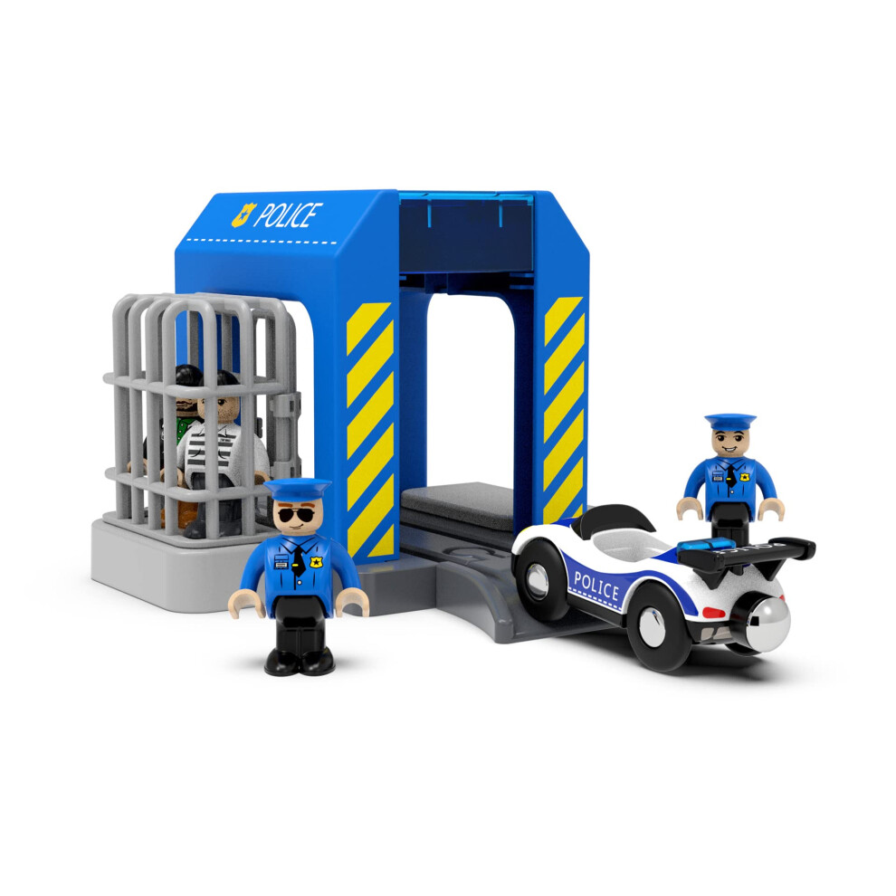 Wooden Train Tracks Accessories  Train Set Piece of Police Station Compatible with All Railroad Track Collection  Train Toys Expansion Pack