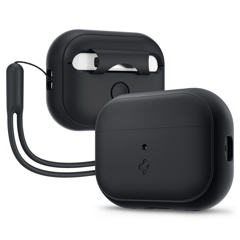 Spigen Silicone Fit Designed for AirPods Pro 2nd Generation Case 2022/2023 (USB-C/Lightening Cable) Airpods Pro 2 Case with Lanyard - Black/